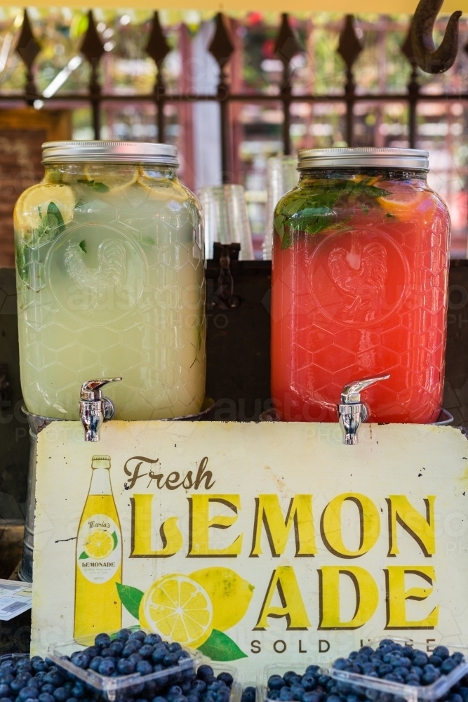 freshly made lemonade at a market stall - Australian Stock Image