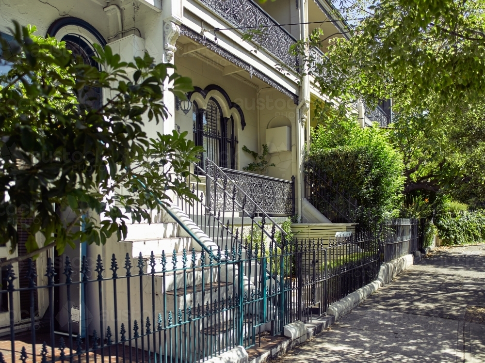 Front of historic terraces in the afternoon - Australian Stock Image