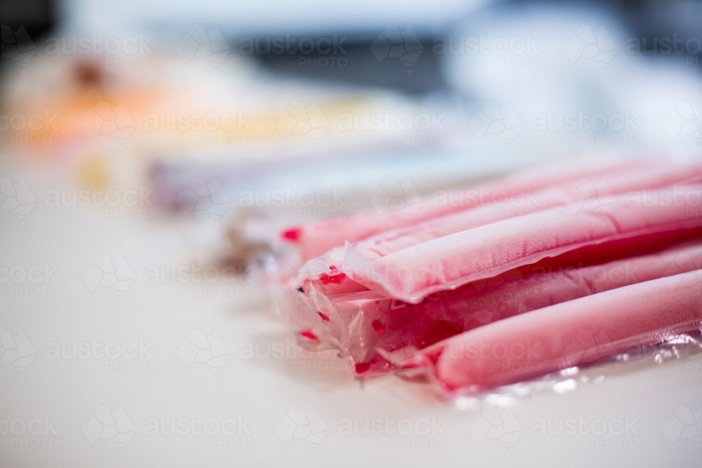 frozen ice blocks on a bench - Australian Stock Image