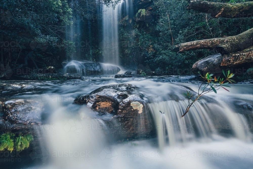 Full flowing waterfall and cascades in Royal National Park. National Falls - Australian Stock Image