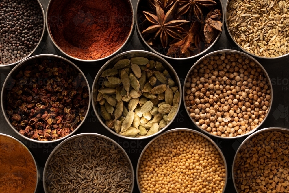 full image of spice tins - Australian Stock Image