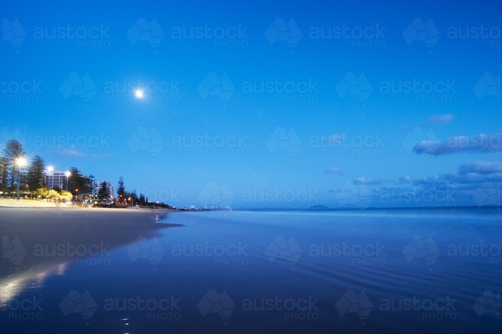 Full moon at the Mooloolaba Beach - Australian Stock Image