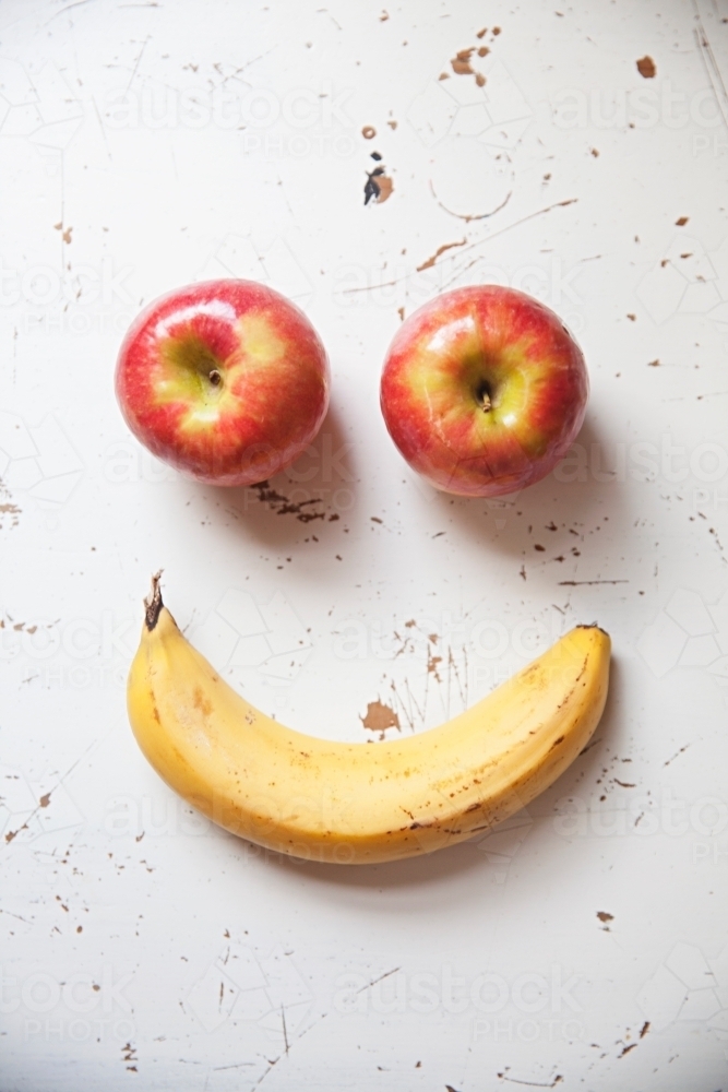 funny face made from fruit - Australian Stock Image