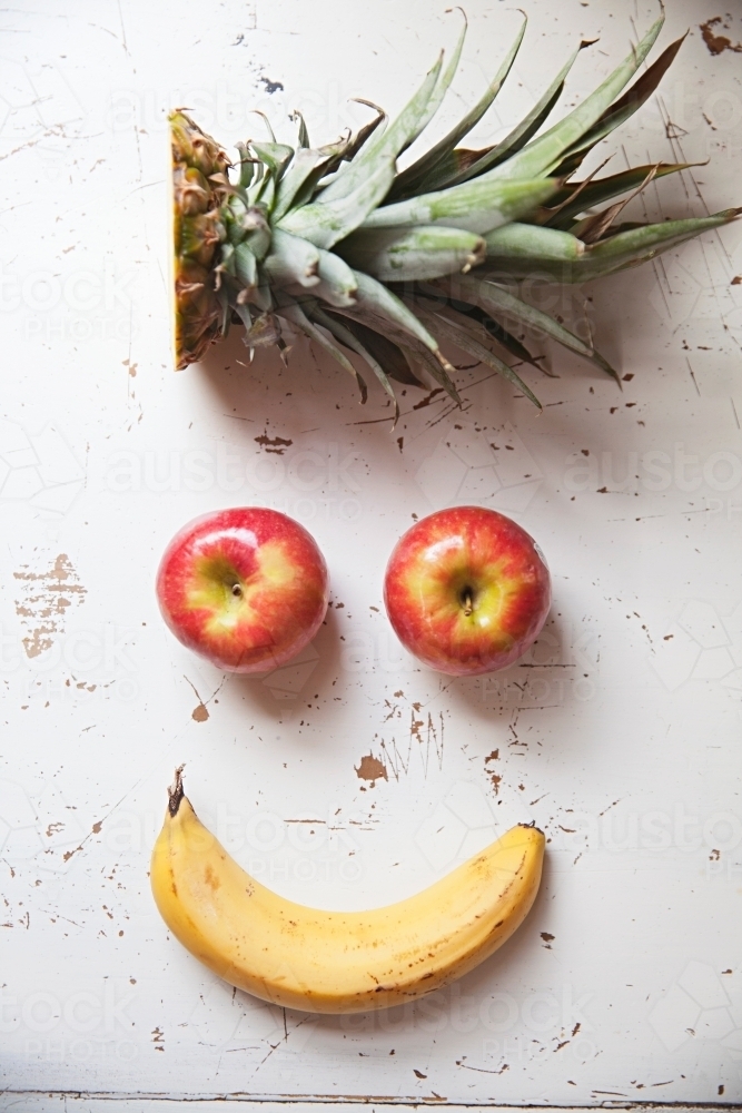 funny face made from fruit - Australian Stock Image