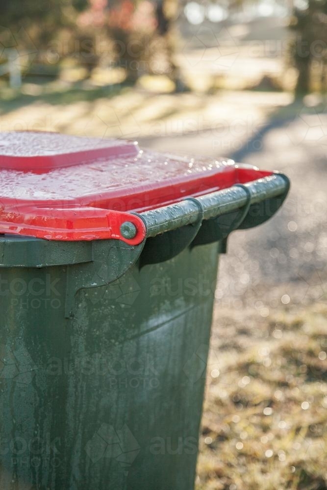 Garbage bin on the roadside early in the morning - Australian Stock Image