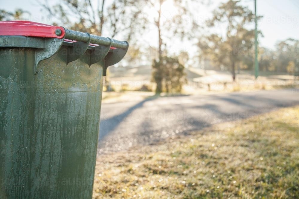 Garbage bin on the roadside early in the morning - Australian Stock Image