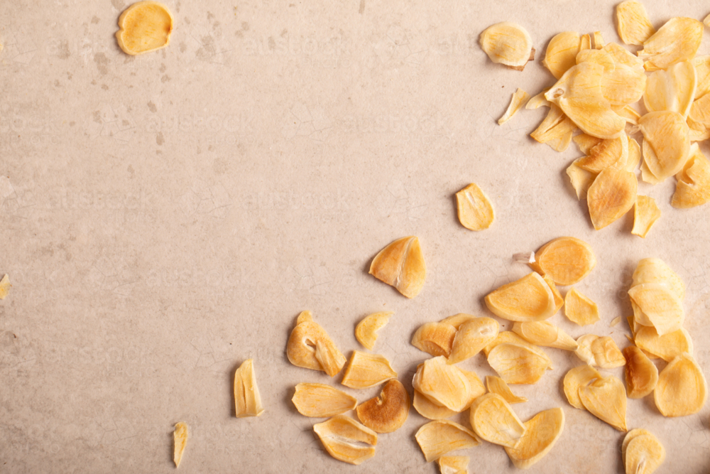 Garlic chips with creamy copy space - Australian Stock Image