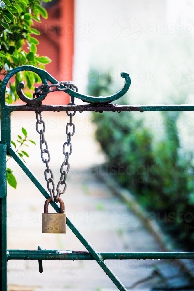 Gate with lock and chain - Australian Stock Image
