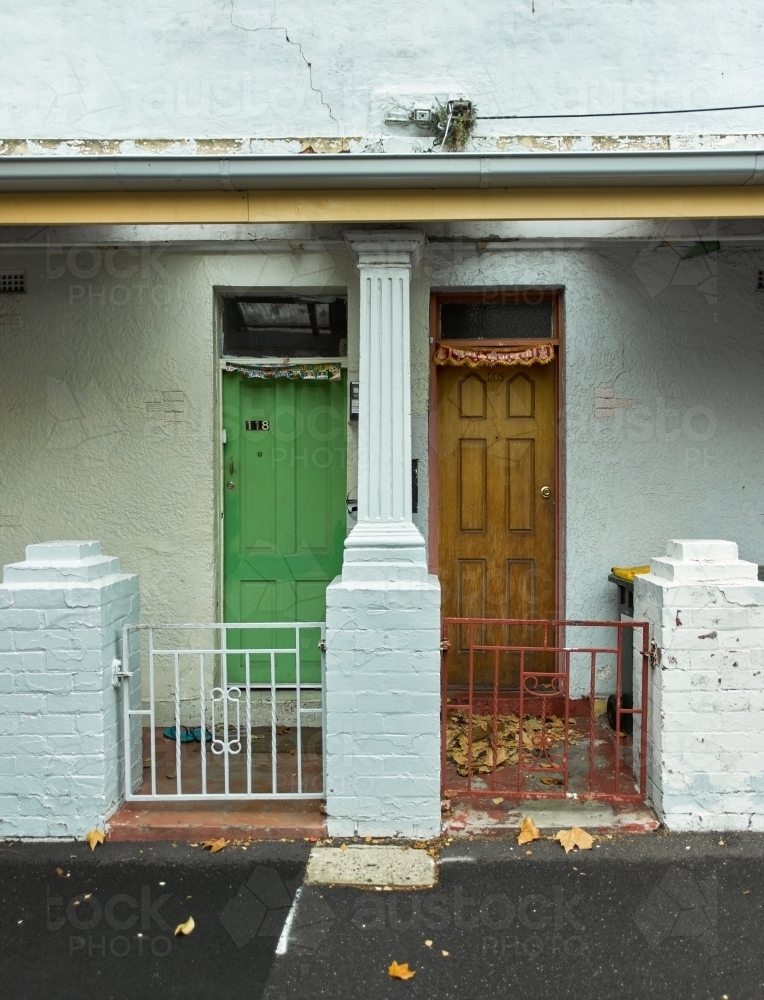Gates and doors of terrace houses - Australian Stock Image