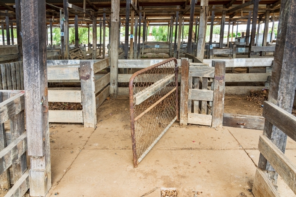 Gates and pens of an old undercover sale yards - Australian Stock Image