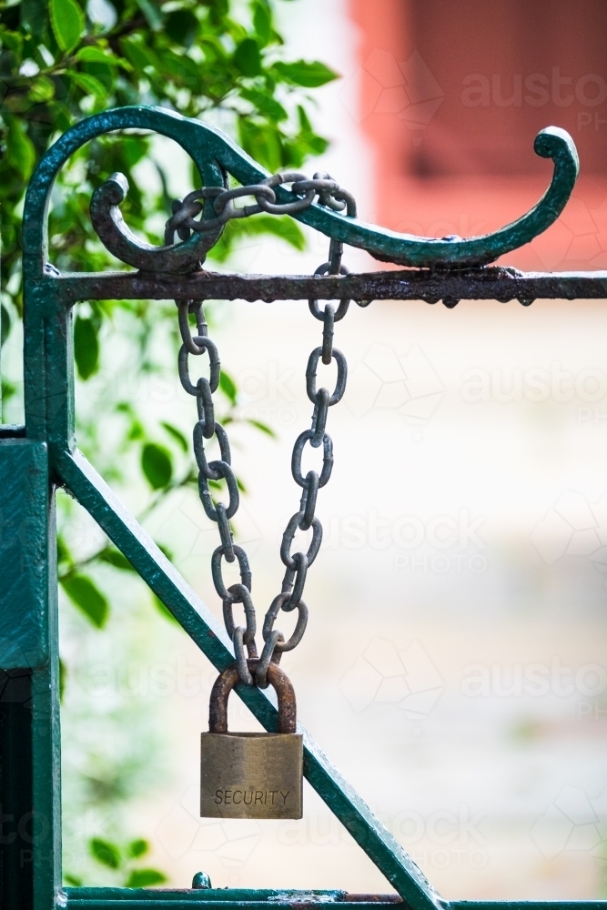 Gateway with padlock for security - Australian Stock Image