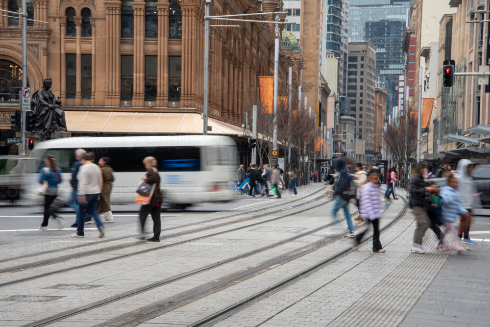 George Street with blurry cars and pedestrians - Australian Stock Image
