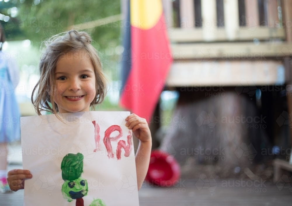 Girl child's painting, Early Education - Australian Stock Image