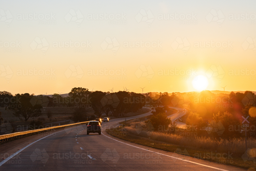 Image of Glare and cars at sunset over the Hume Highway near Gunning ...