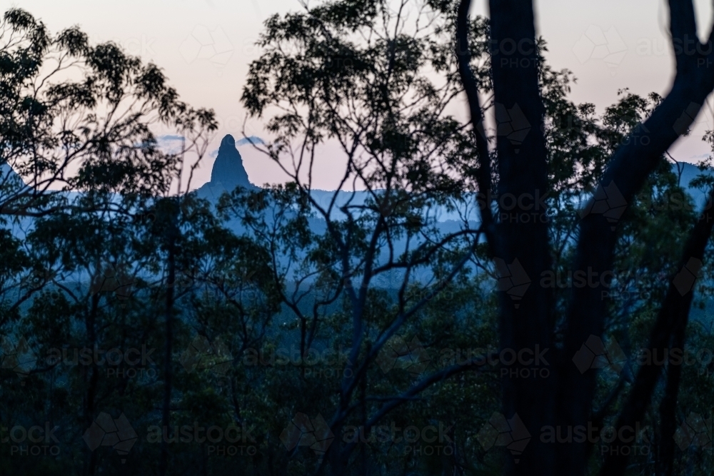 Glasshouse Mountains Landscape at Sunset - Australian Stock Image