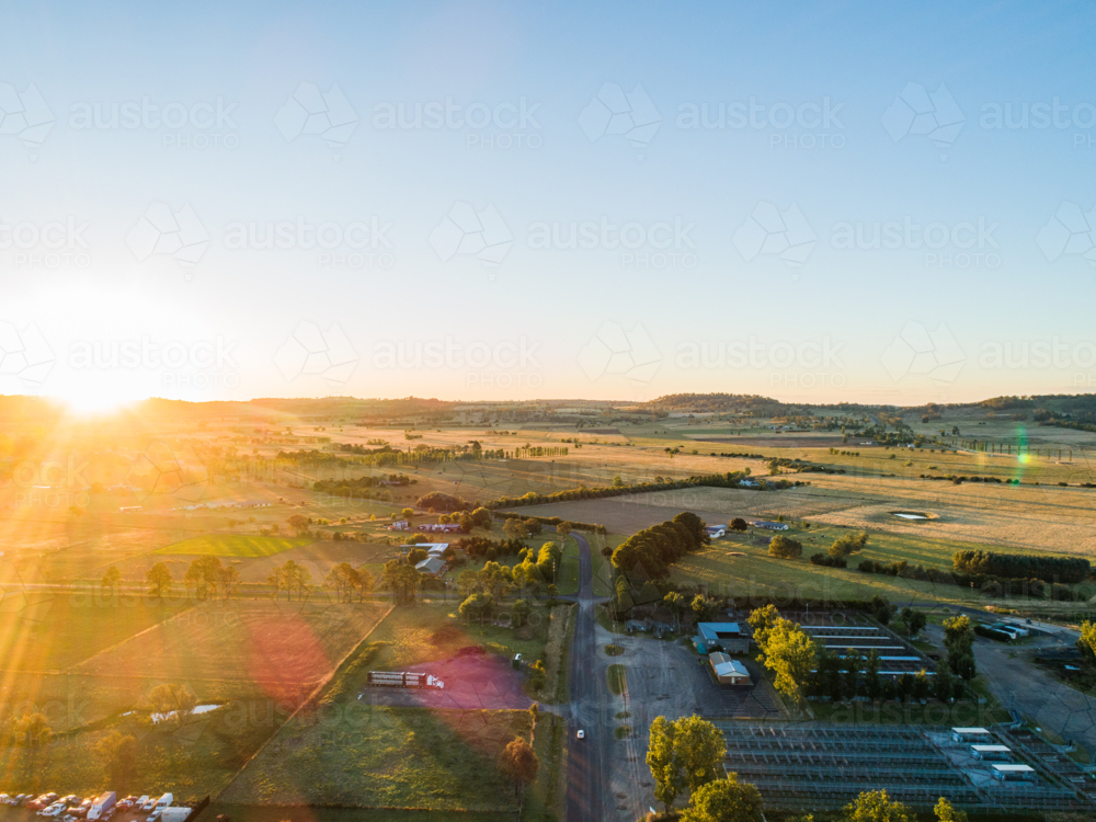 Glen Innes Regional Saleyards in rural sunset landscape - Australian Stock Image