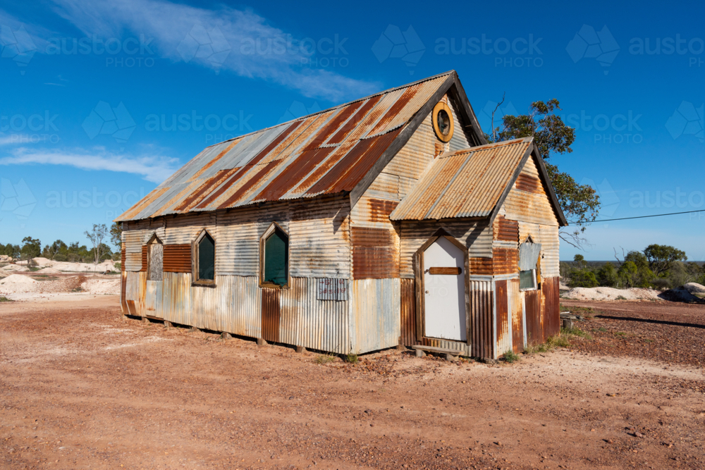 "Goddess of 1967" rustic church building, the movie set for film in Lightning Ridge - Australian Stock Image