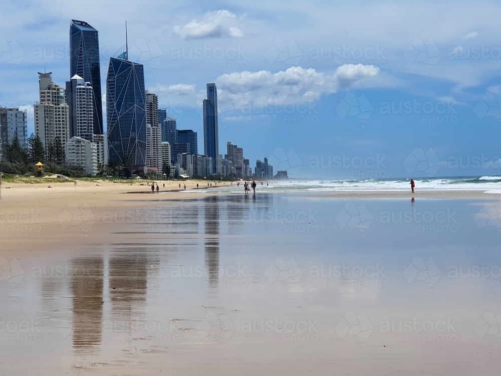 Gold Coast beach with city skyline in the background - Australian Stock Image