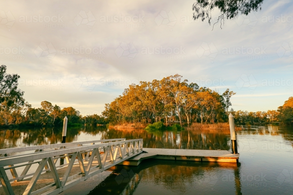 golden afternoon at the Koondrook jetty on the Gunbower Creek in Victoria, Australia - Australian Stock Image