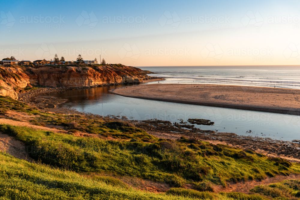 Golden Hour at the Onkaparinga River Mouth, Port Noarlunga - Australian Stock Image