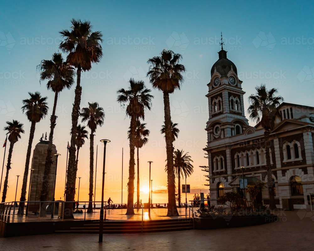 Golden Sunset Over Moseley Square and the Glenelg Foreshore - Australian Stock Image