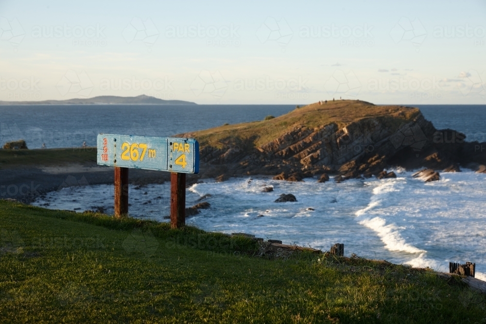 Golf course and coastal landscape on sunrise - Australian Stock Image