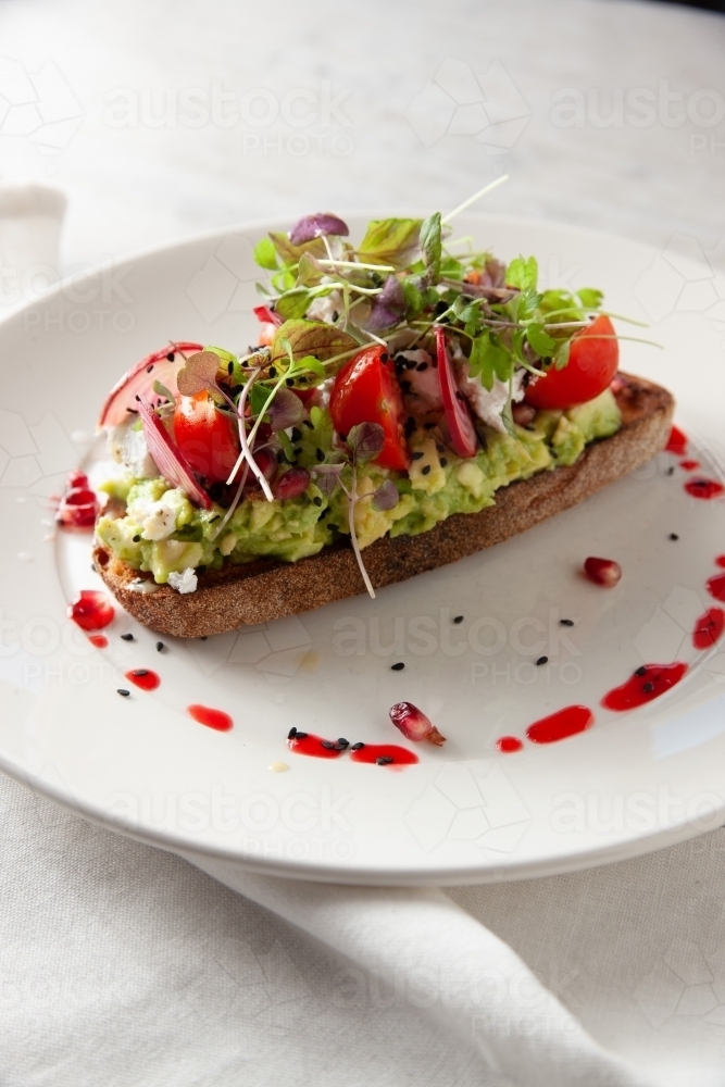 Gourmet avocado on toast - Australian Stock Image