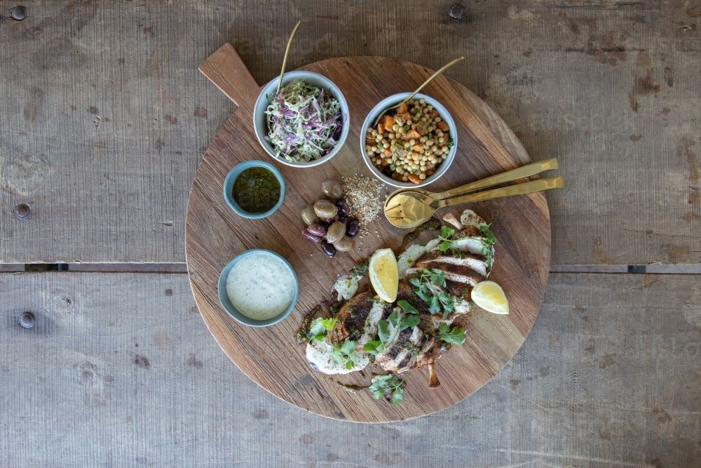 Gourmet Grazing Platter on Rustic Table - Australian Stock Image