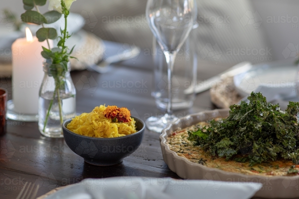 Gourmet Healthy Dinner and Table Setting - Australian Stock Image