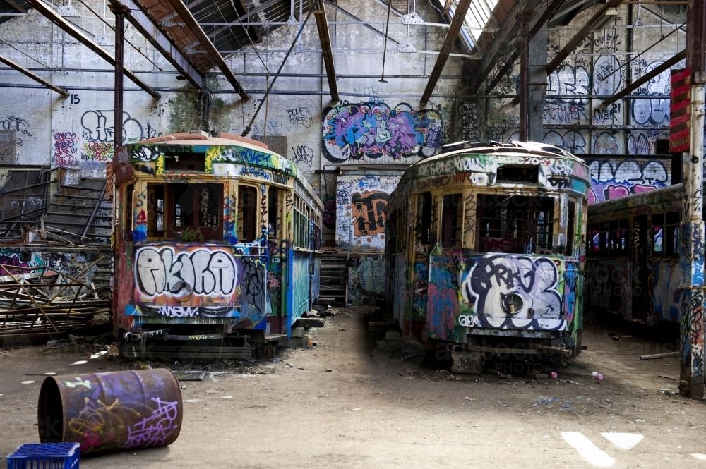 Graffiti Trams - Australian Stock Image