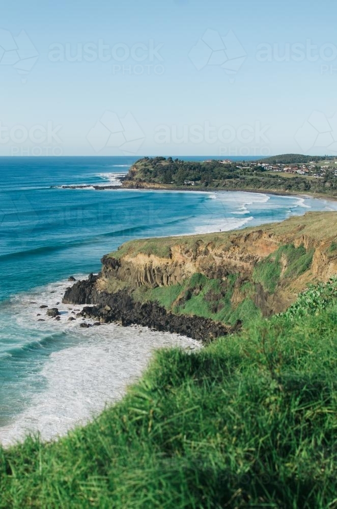Grassy cliff line along coast - Australian Stock Image