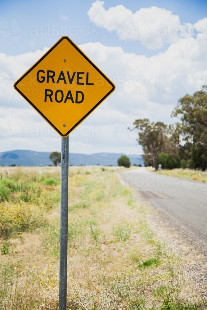 Gravel road sign - Australian Stock Image