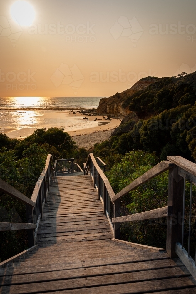 Great Ocean Road Beach Stairs at Sunrise - Australian Stock Image