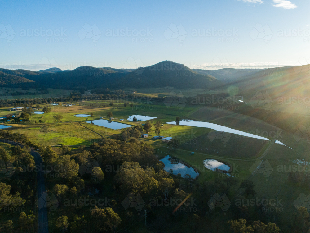 Image of Green rural farming landscape at sunset in the Hunter Valley ...