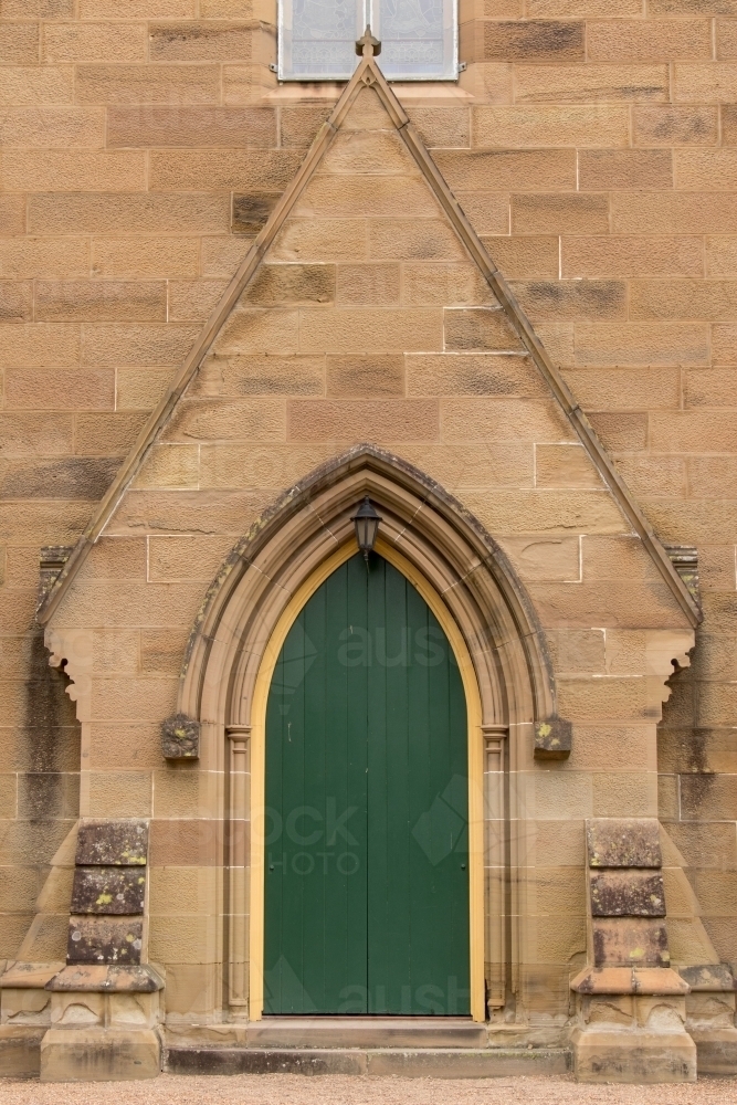 Green wooden church door - Australian Stock Image