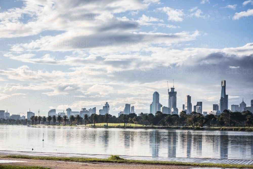 Grey Melbourne Skyline - Australian Stock Image