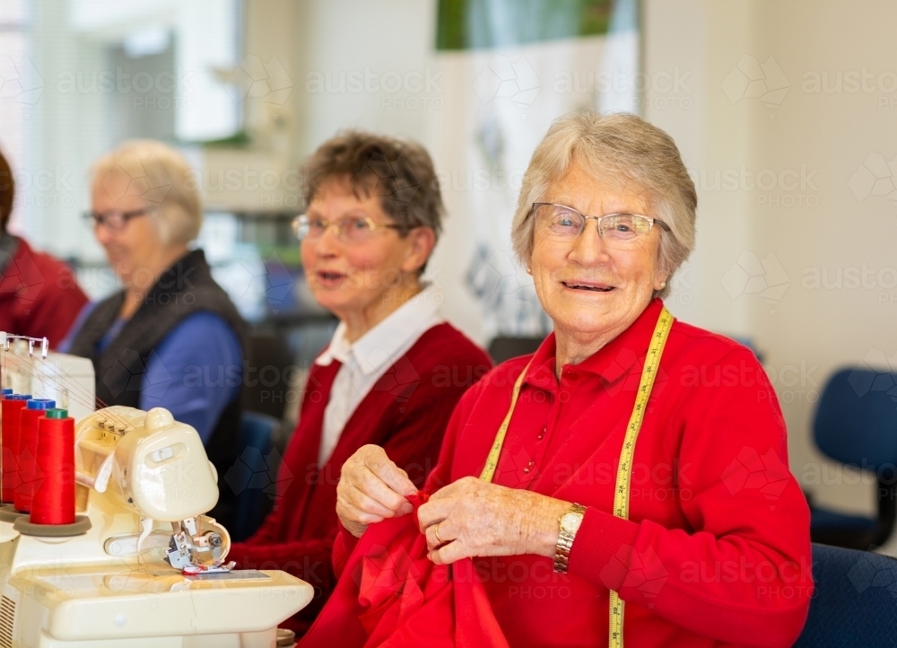 group of elderly ladies at sewing group - Australian Stock Image