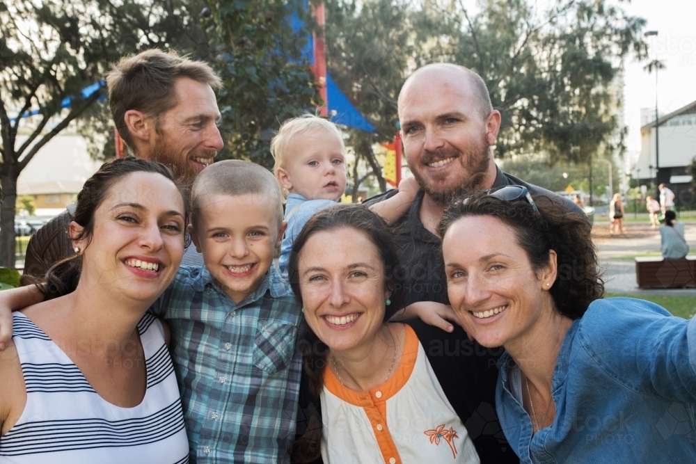Group of friend take a selfie at the park - Australian Stock Image