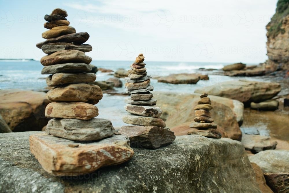 Group of rock towers at the beach - Australian Stock Image