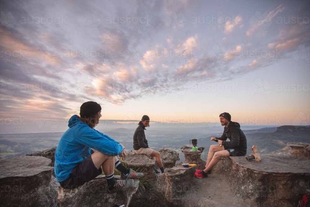 Group overlooking Mountains - Australian Stock Image