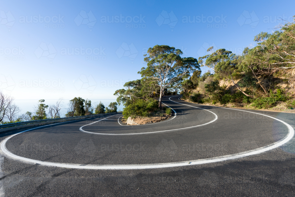 Hairpin bend on Arthurs Seat, Mornington Peninsula. - Australian Stock Image
