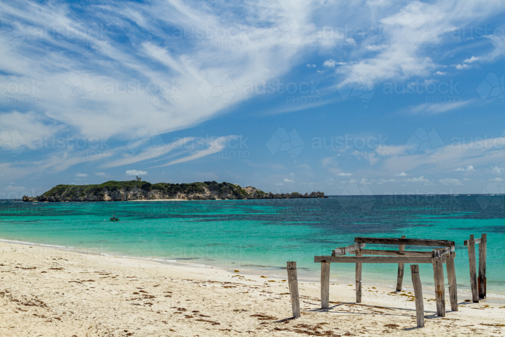 Hamelin Bay Jetty and Hamelin Island, on the southwest coast of Western Australia. - Australian Stock Image