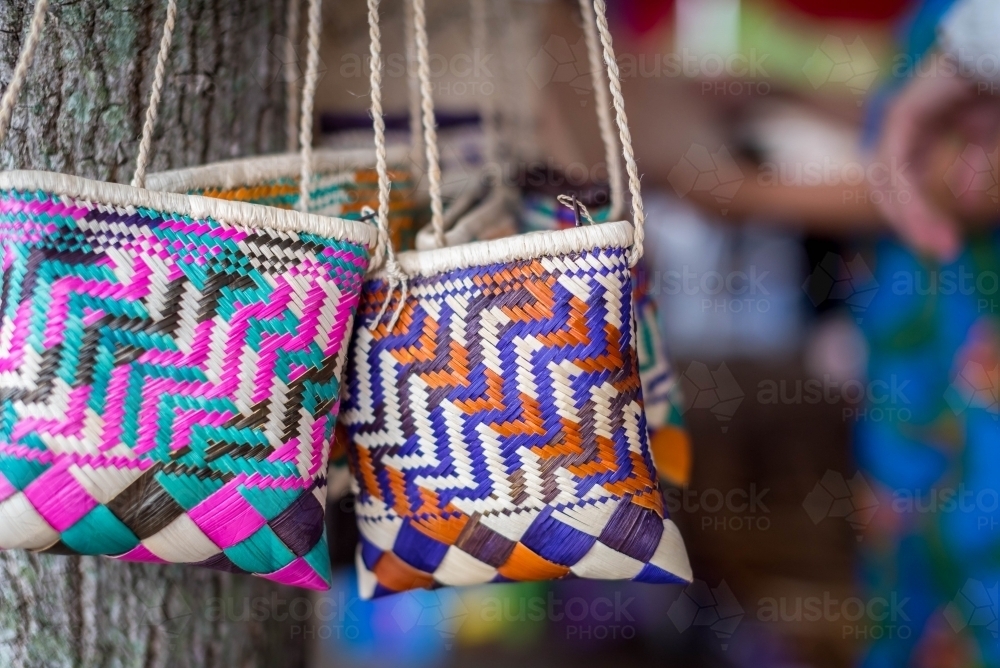 Hand made woven bags - Australian Stock Image