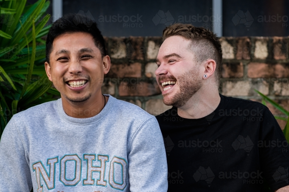 happy gay couple - Australian Stock Image