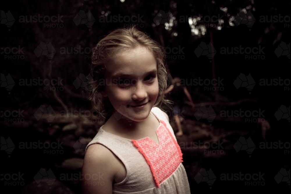 Happy girl at the creek - Australian Stock Image