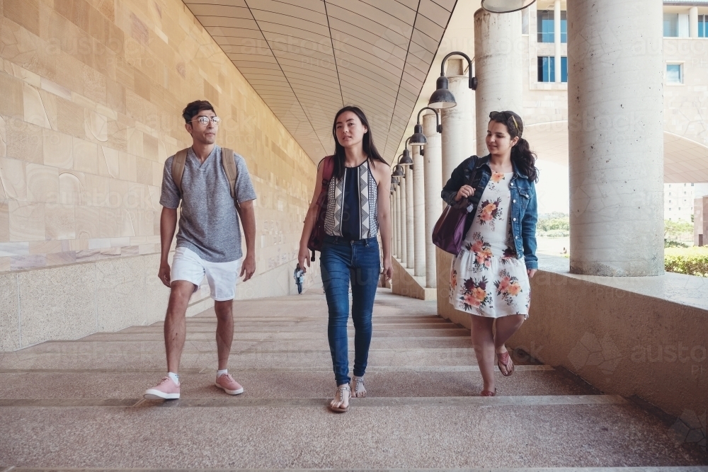 Happy multicultural students in  university - Australian Stock Image
