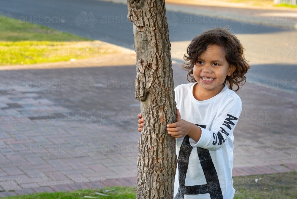 Happy smiling little pre-school kid - Australian Stock Image