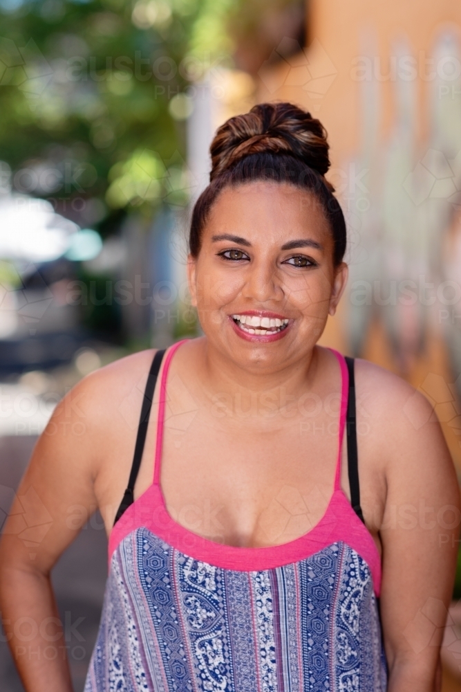 happy smiling young aboriginal woman - Australian Stock Image