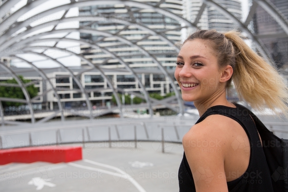 Happy woman in Melbourne - Australian Stock Image