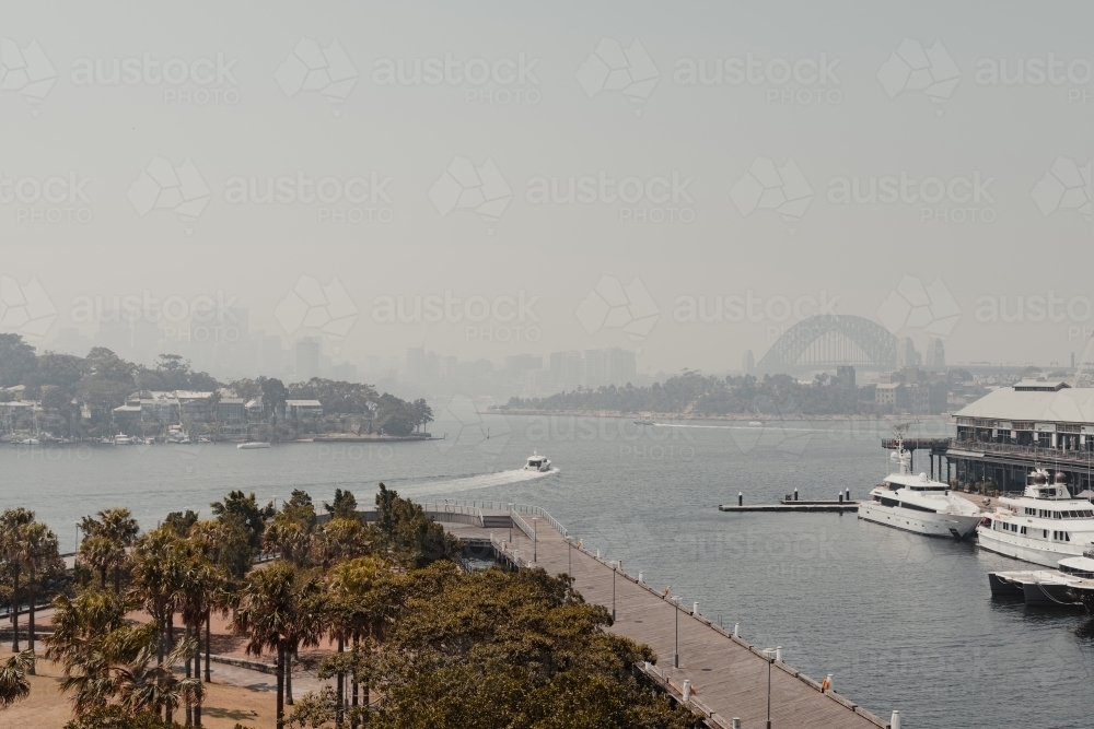 Harbour views of Pyrmont and Pirrama Park with North Sydney visible in the distance - Australian Stock Image